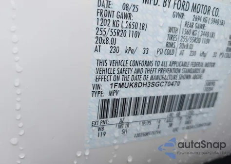 2025 Ford Explorer Active z USA, uszkodzony, nr VIN 1FMUK8DH3SGC70470